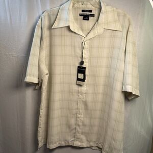 Men’s XL Syllables Short Sleeve Button-Up Shirt Beige Plaid NWT